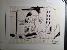 Bild Blatt Zeichnung 1956 Satire Kunst Szene Schweiz