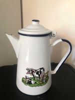 Ancienne théière émaillée dessin vache
