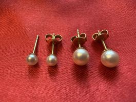 ⁠Perlenohrstecker Set 750 Gold (18K) – 4 Stk. & 3 Verschl.