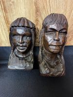 2 Holz-Büsten, Indio Paar aus Brasilien