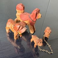 4 vintage Bernhardiner Hund handgeschnitzt Holz