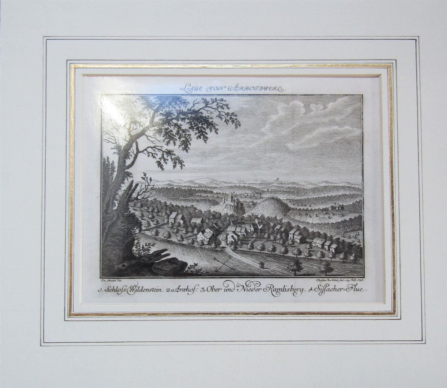 Stiche: Arboldswil  Kupferstich von Büchel 1756 – Gebraucht aus Rafz von Helvet32 1