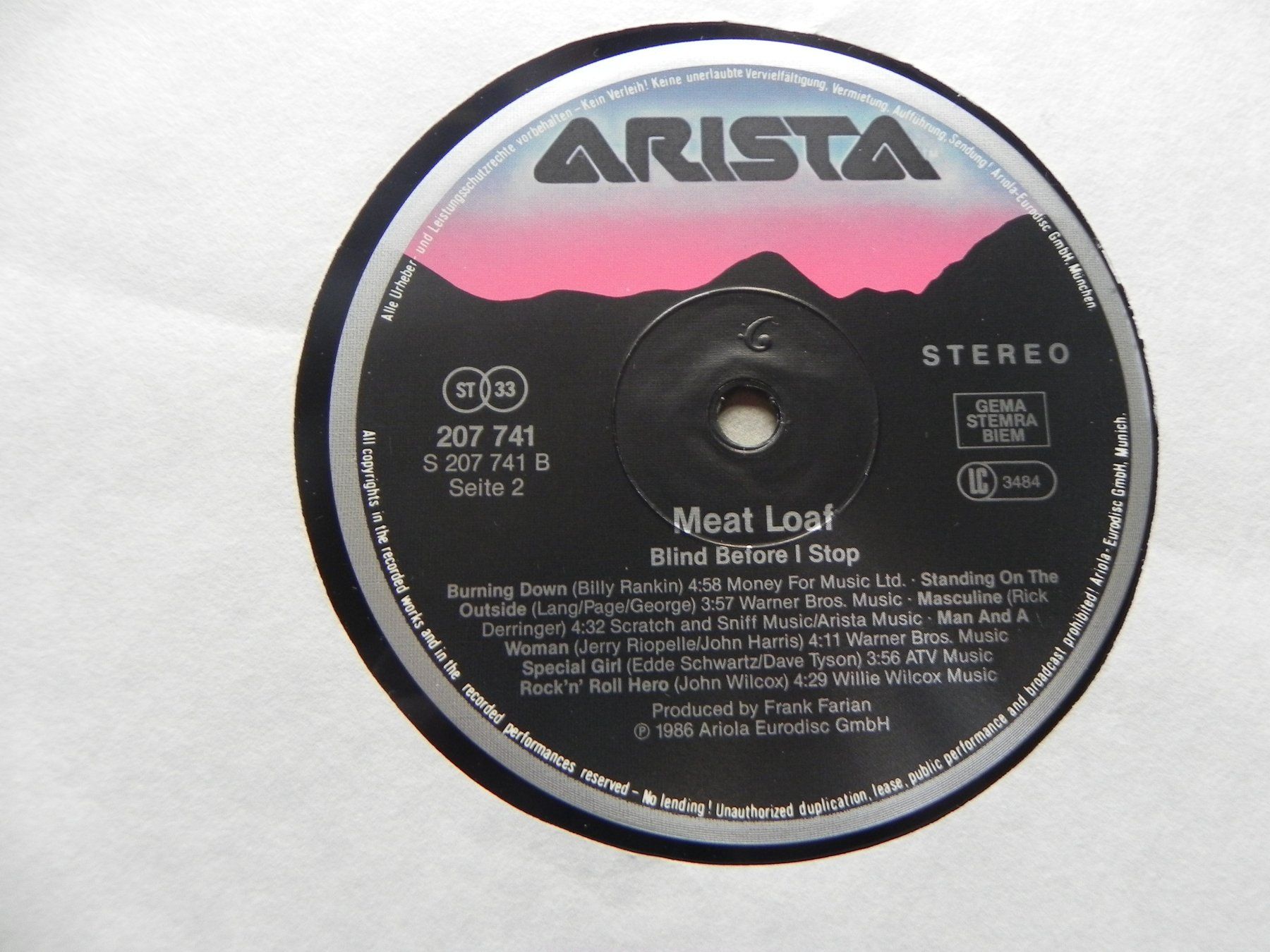 Dischi in vinile: LP USA Hardrock Rock Meat Loaf 1986 Blind before i Stop – Usato da Siebnen venduto da krimsie 5