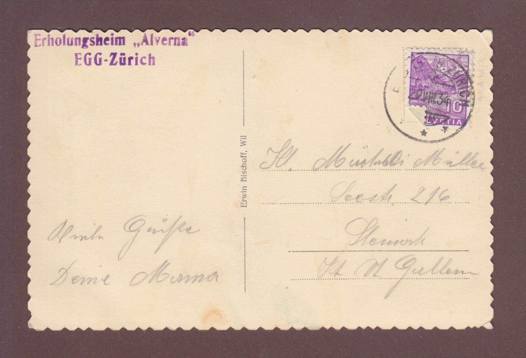 Cartoline postali: EGG - Wallfahrtskirchlein St. Antonius - 1934 – Usato da Pully venduto da nicecards 1