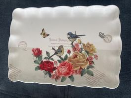 Serviertablett Porzellan Blumen Motiv gebraucht Zustand
