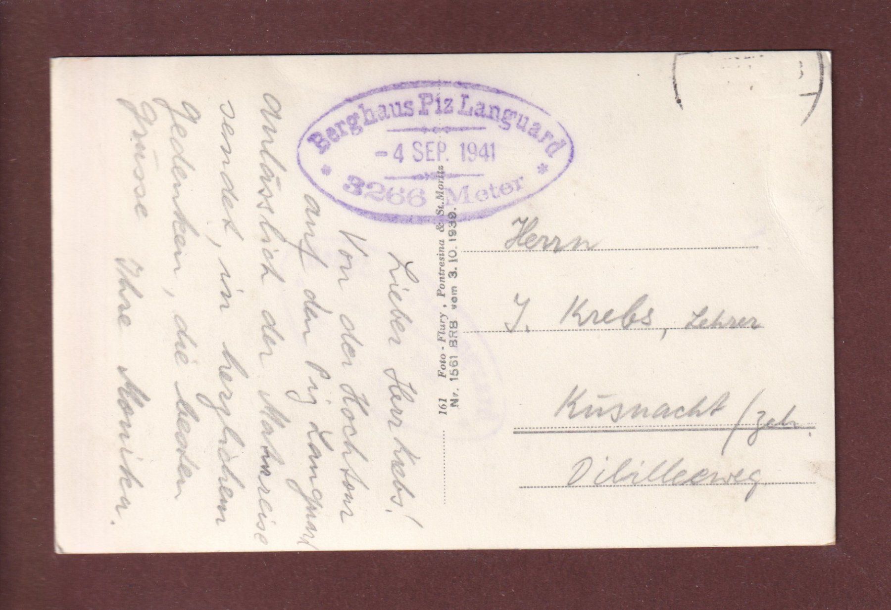 Ansichtskarten: PIZ LANGUARD - 1941 – Gebraucht aus Pully von nicecards 1