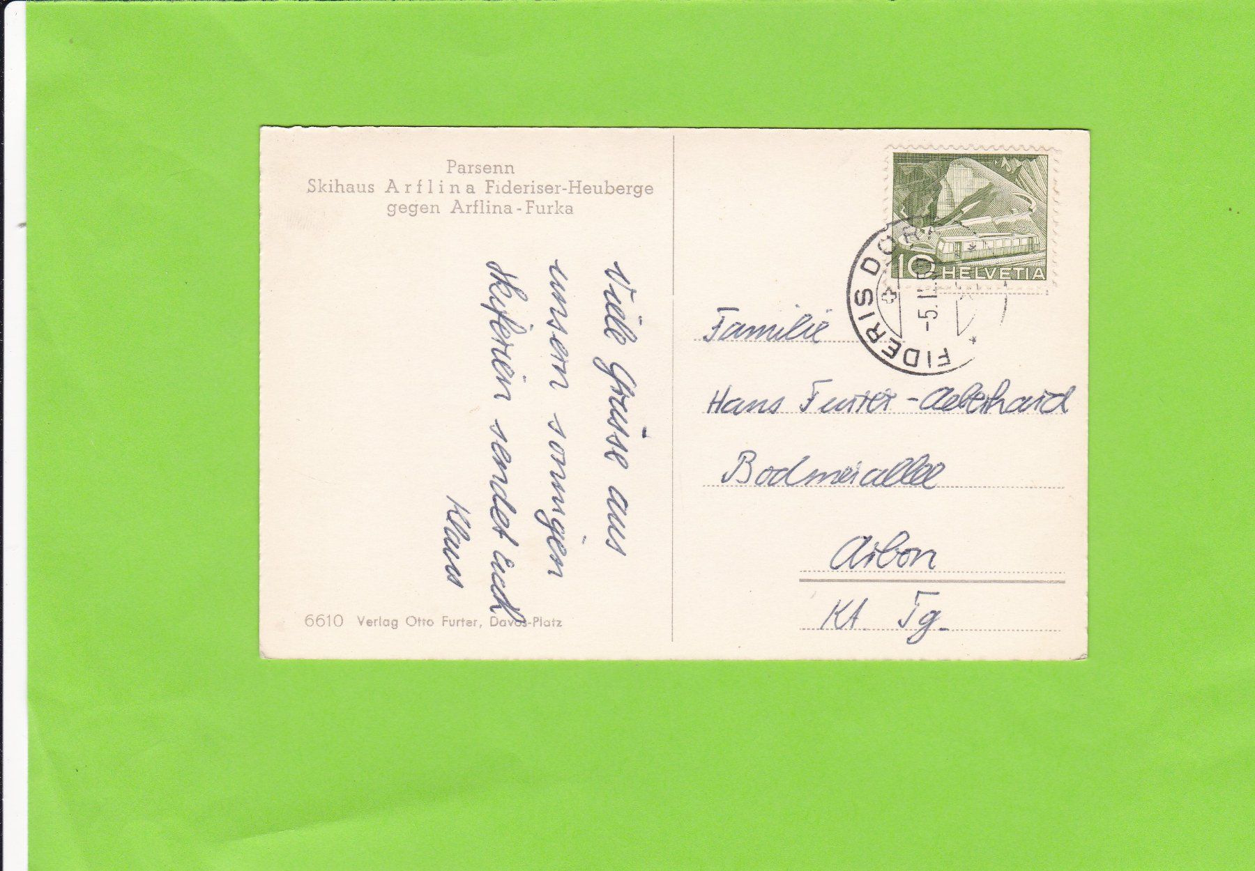 Cartoline postali: Parsenn, Skihaus Arflina – Usato da St. Peterzell venduto da neckertal 1