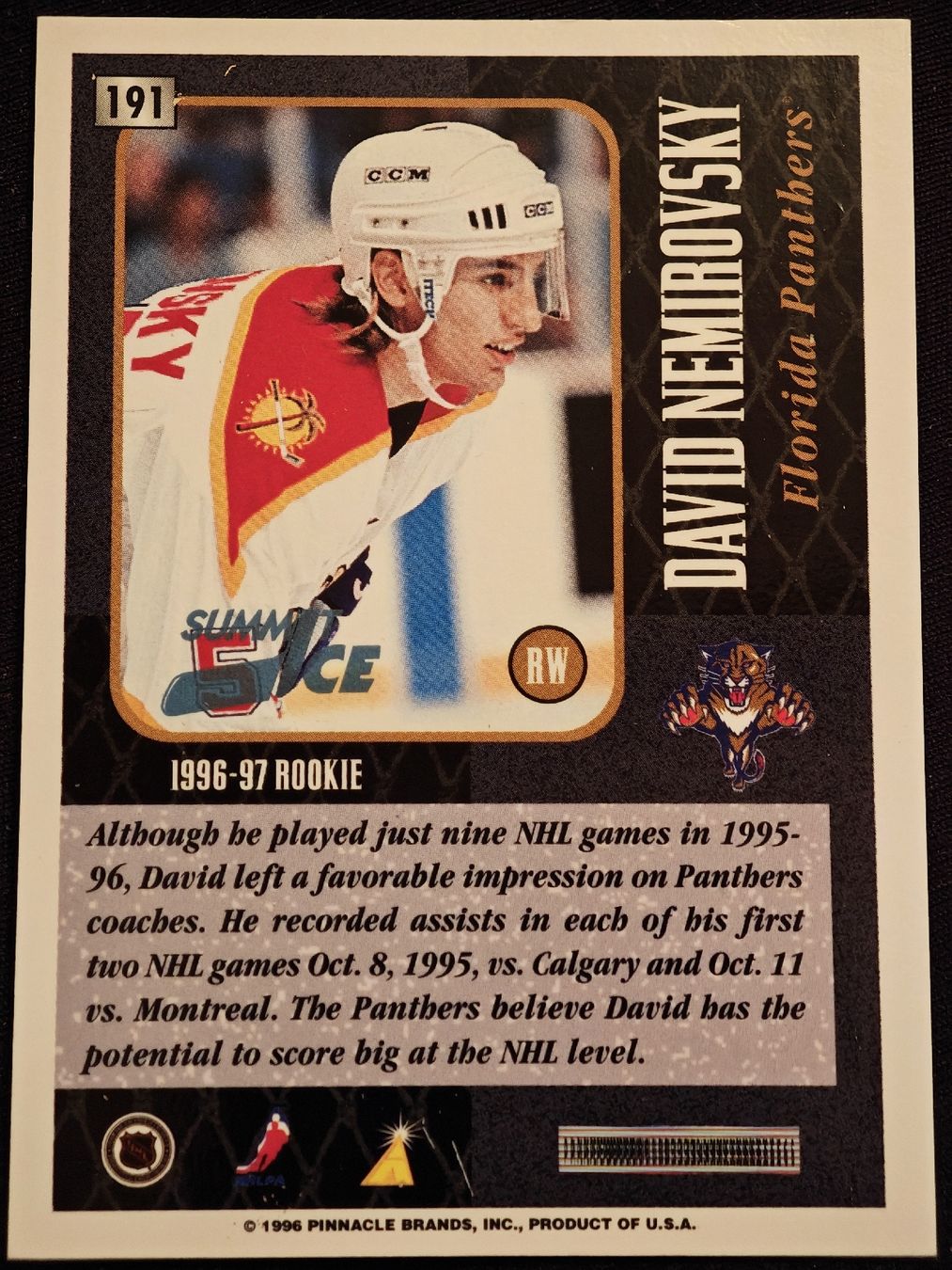 NHL Sammelbilder & Trading cards: David Nemirovsky 1996-97 Pinnacle Summit Rookie #191NHL – Gebraucht aus Dübendorf von KB85_STORE 1