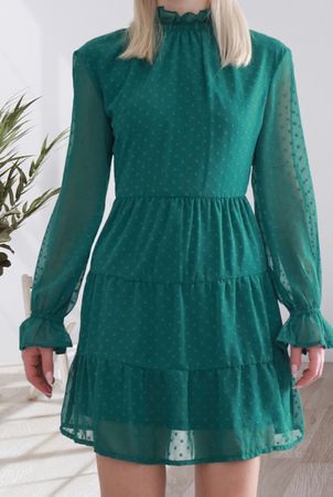 Boohoo Grünes langärmliges Kleid mit Kragen und Rüschen