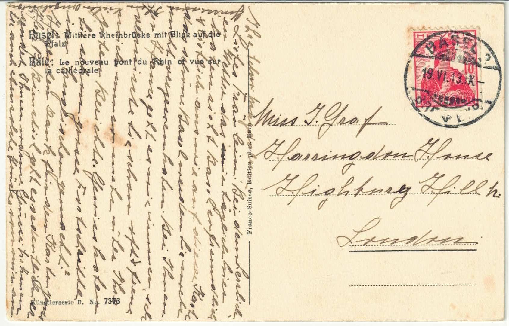Cartoline postali: Mittlere Rheinbrücke - coloriert – Usato da Ettingen venduto da Kartenplanet 1