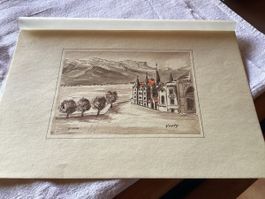 VEVEY  dessin ancien carton 21x14 cm. Intéressant