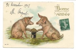 Neujahr - Bonne Année - Schweine - Geld - Präge-Litho - 1902