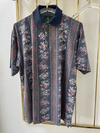 Poloshirt Blumenmuster blau Grösse XXL