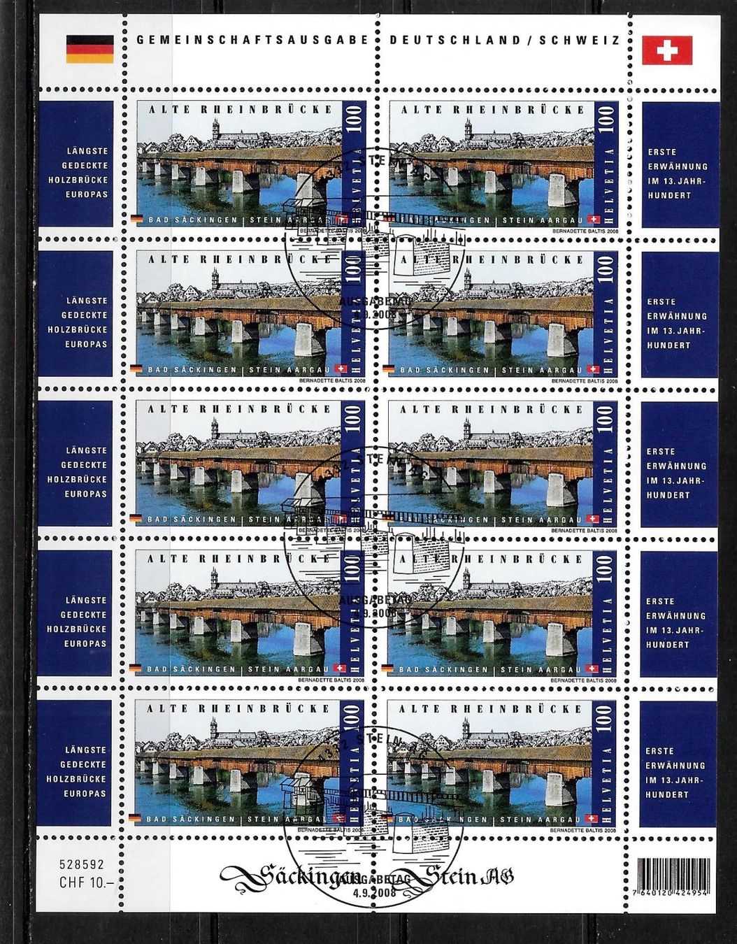 Tous les timbres: Kleinbogen 1288 Bad Säckingen ET Stein 4.9.2008 – Neuf (Voir description) à Olten par clotaldi