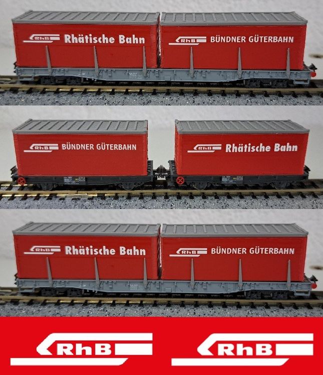 RhB Bündner Güterbahn Rhätische Bahn Container Set Spur N (Neu (gemäss ...