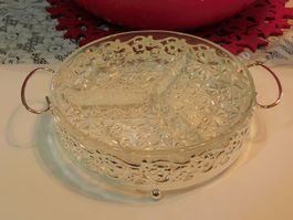 Kristall Servier -Platte /Halter versilbert Made in England