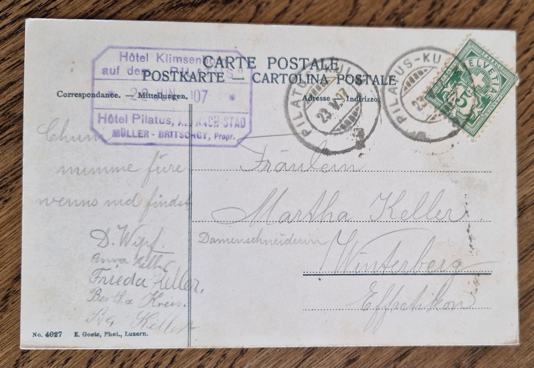 Cartoline postali: Pilatus-Kulm, Hotelstempel 1907 – Usato da Ebikon venduto da Donar50 1