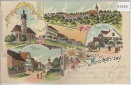 Gruss aus Niederhelfenswyl - Kirche, Neudorf, Post - Litho