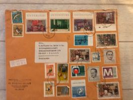 Jugoslawien-Briefumschlag mit 20 Briefmarken/27.3.74 (350-4)