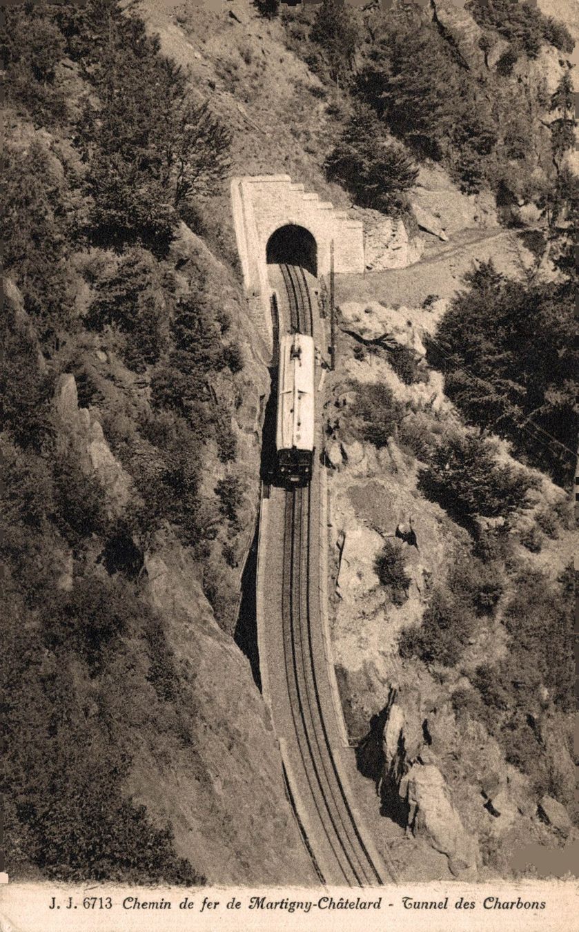 Cartoline postali: Chemin de fer de Martigny - Châtelard - Tunnel des Charbons – Usato da Bronschhofen venduto da Astore