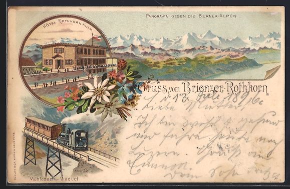 Cartoline postali: Litho Rothorn-Kulm, Das Hotel, Bergbahn  – Usato da Berlin venduto da bartko-reher