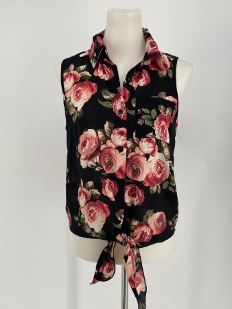 Bluse mit Rosenmuster - Gr.XS/S