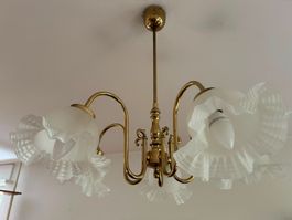 Deckenlampe Messing 5 Arme mit Schirmchen gebraucht
