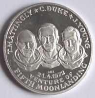 Silber-Medaille, Apollo 16, 5. Mondlandung, Silber 999/15gr.