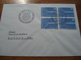 Brief 1957, 4erblock Europamarken , Sonder-o Tag der Briefma