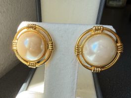 ✨Goldfarbene Vintage-Clip-Ohrringe mit Perlen