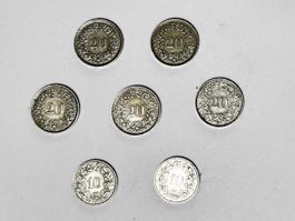 5x 20 Rappen (1944-1963) + 2x 10 Rappen (1961+1964) Lot
