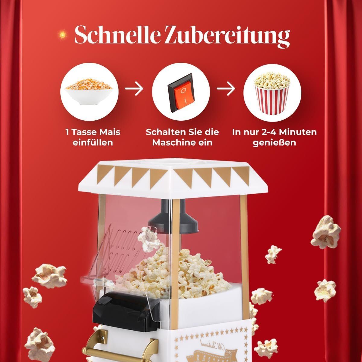 Küchengeräte: Popcorn Maker Heissluft Retro Popcornmaschine 1200W Schwarz – Neu und originalverpackt aus Wittenbach von VELARO 4