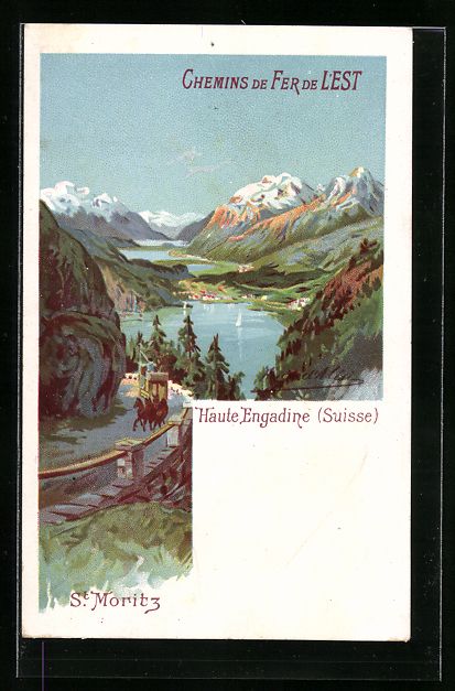Cartes postales: Litho St. Moritz, Panoramablick auf Ort  – D'occasion à Berlin par bartko-reher