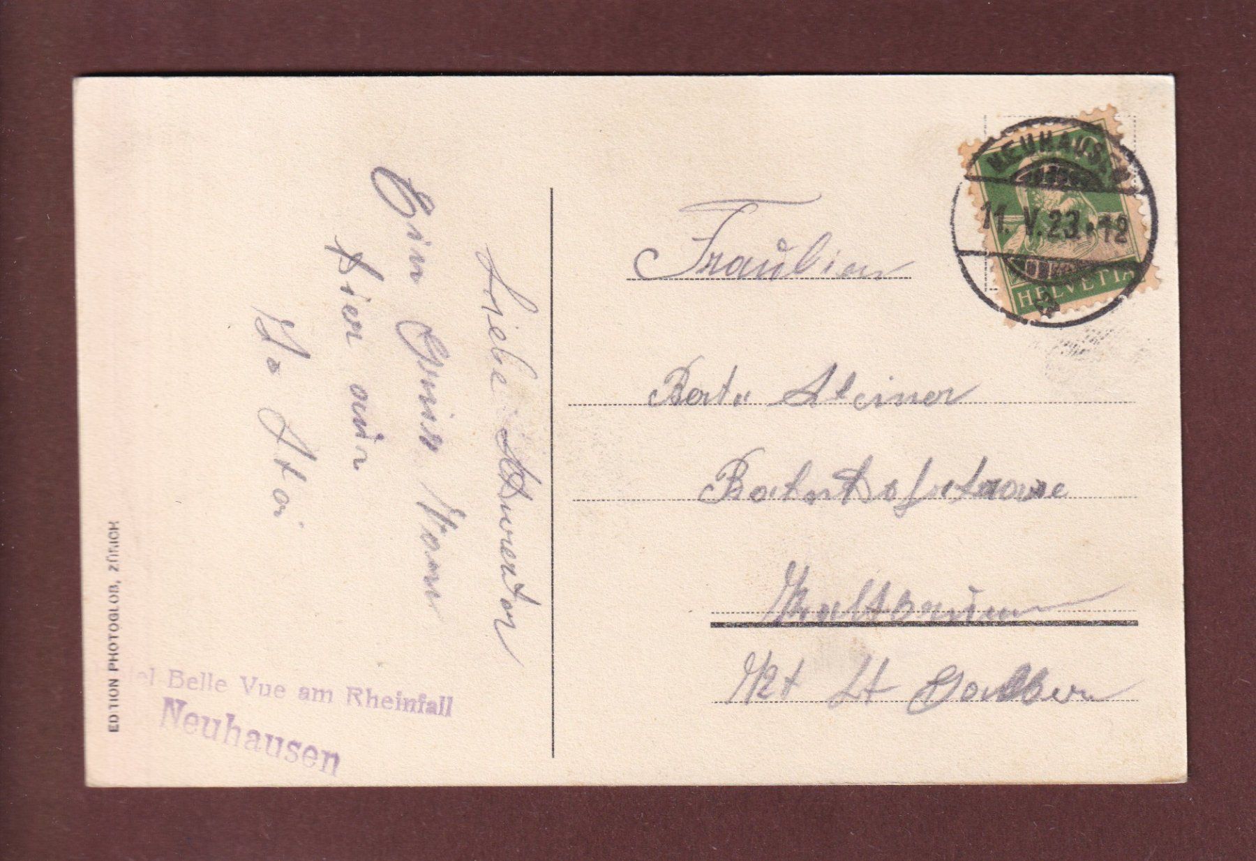 Cartoline postali: RHEINFALL - Schloss Laufen - 1923 – Usato da Pully venduto da nicecards 1