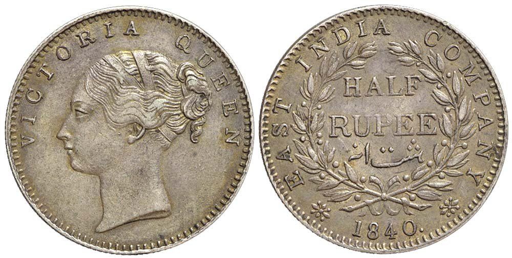 Toutes les monnaies: Indien, 1/2 Rupie 1840 – D'occasion à Lugano par Numisartes