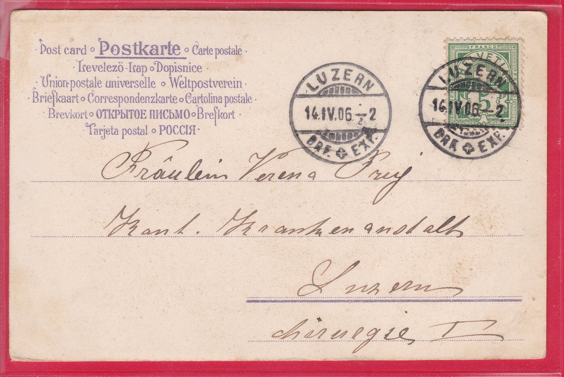 Cartoline postali: FRÖHLICHE OSTERN, 14.4.1906 – Usato da Oberrieden venduto da Gebirgsstelze 1