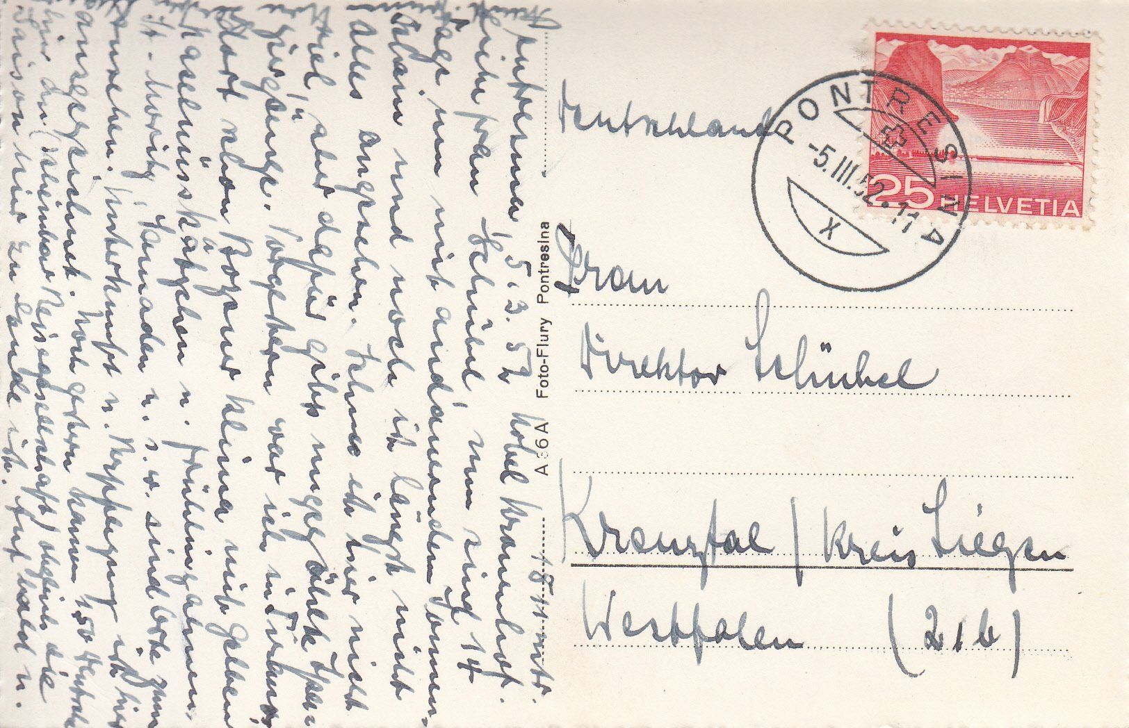 Cartoline postali: Pontresina Adlerhorst 1952 – Usato da Bürglen TG venduto da StampGraf 1