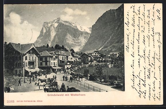 Cartoline postali: Grindelwald, Ortsansicht mit Wetterhorn – Usato da Berlin venduto da bartko-reher