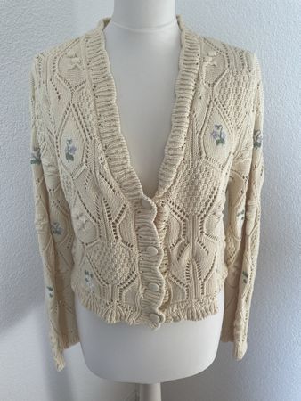 Zara Strickjacke, Gr. L, Gelb Butteryellow Blumen Baumwolle