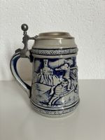 Bierkrug mit Zinndeckel Motiv Ritter mit Schloss guter Zusta