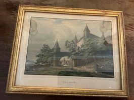 Historischer Stich Schloss Granson gerahmt gebraucht