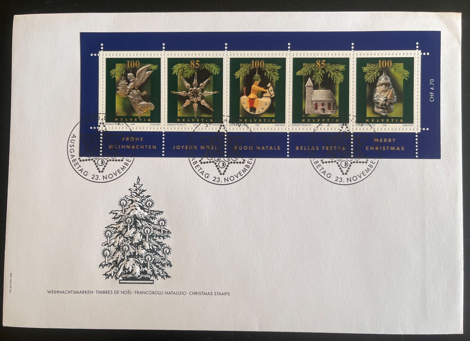 Tutti i francobolli: ET Luxusbrief Block Weihnachtsmarken 2004 – Usato da Biberist venduto da Edelfloh