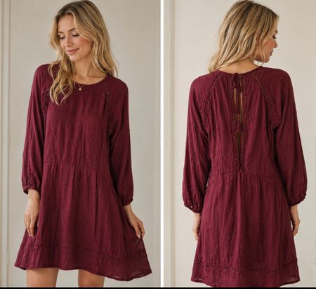 Robe Sézane bordeaux manche longue taille 40 broderies 