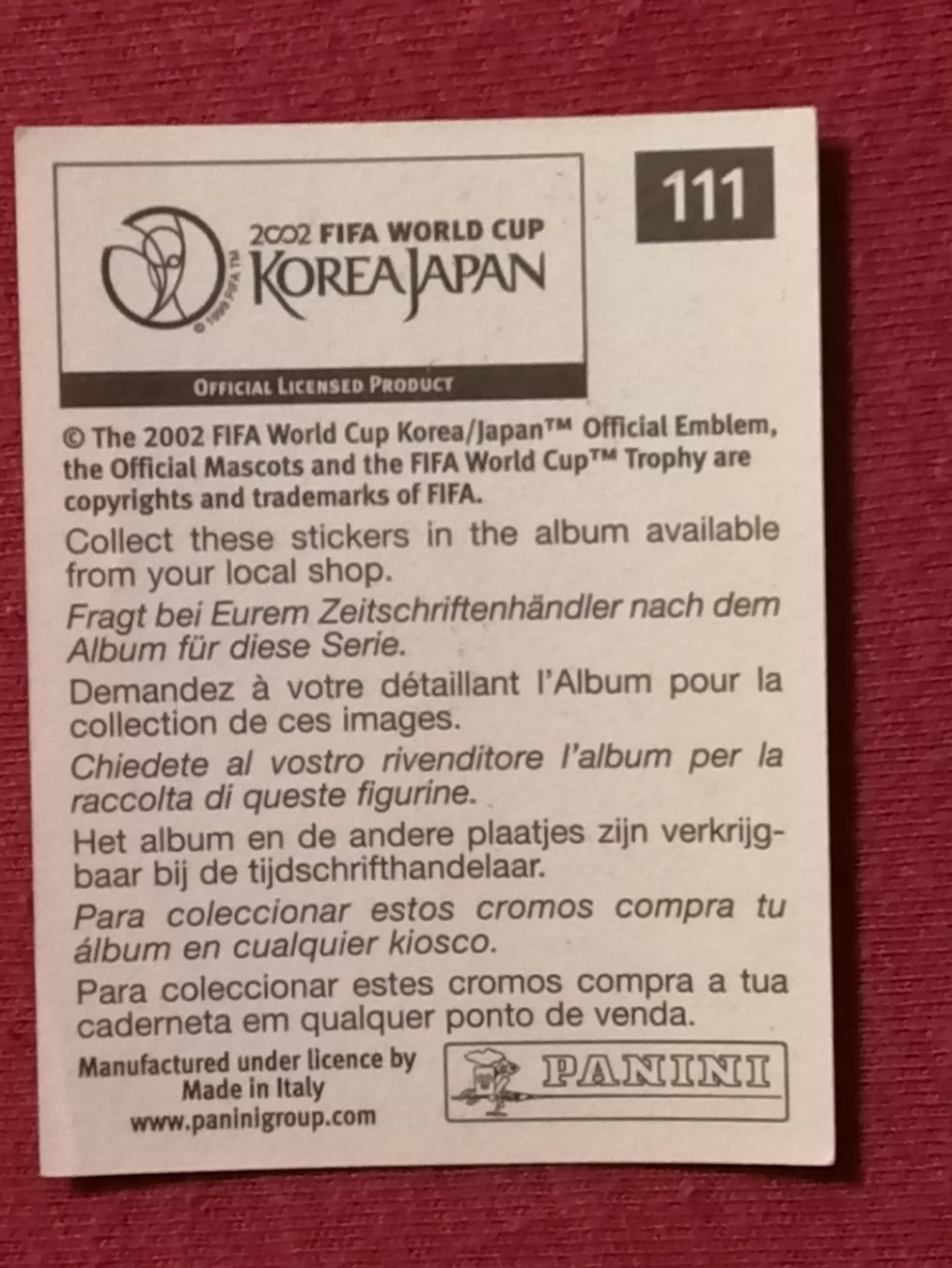 Panini Carte collezionabili: Panini WM 2002 RAUL Nr. 111 – Usato da Balsthal venduto da roh_dt72 1