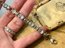 VINTAGE ARMBAND MASSIV STERLING 925 BERGKRISTALLE, TOP STÜCK