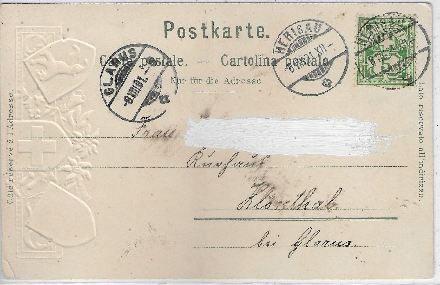 Cartoline postali: Herisau - Neues Postgebäude - Präge-Litho – Usato da Ettingen venduto da Kartenplanet 1