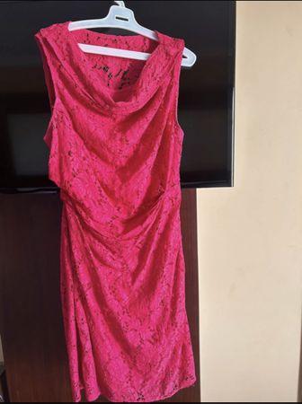Elegant Red Magenta Lace Coast Dress, Size 14