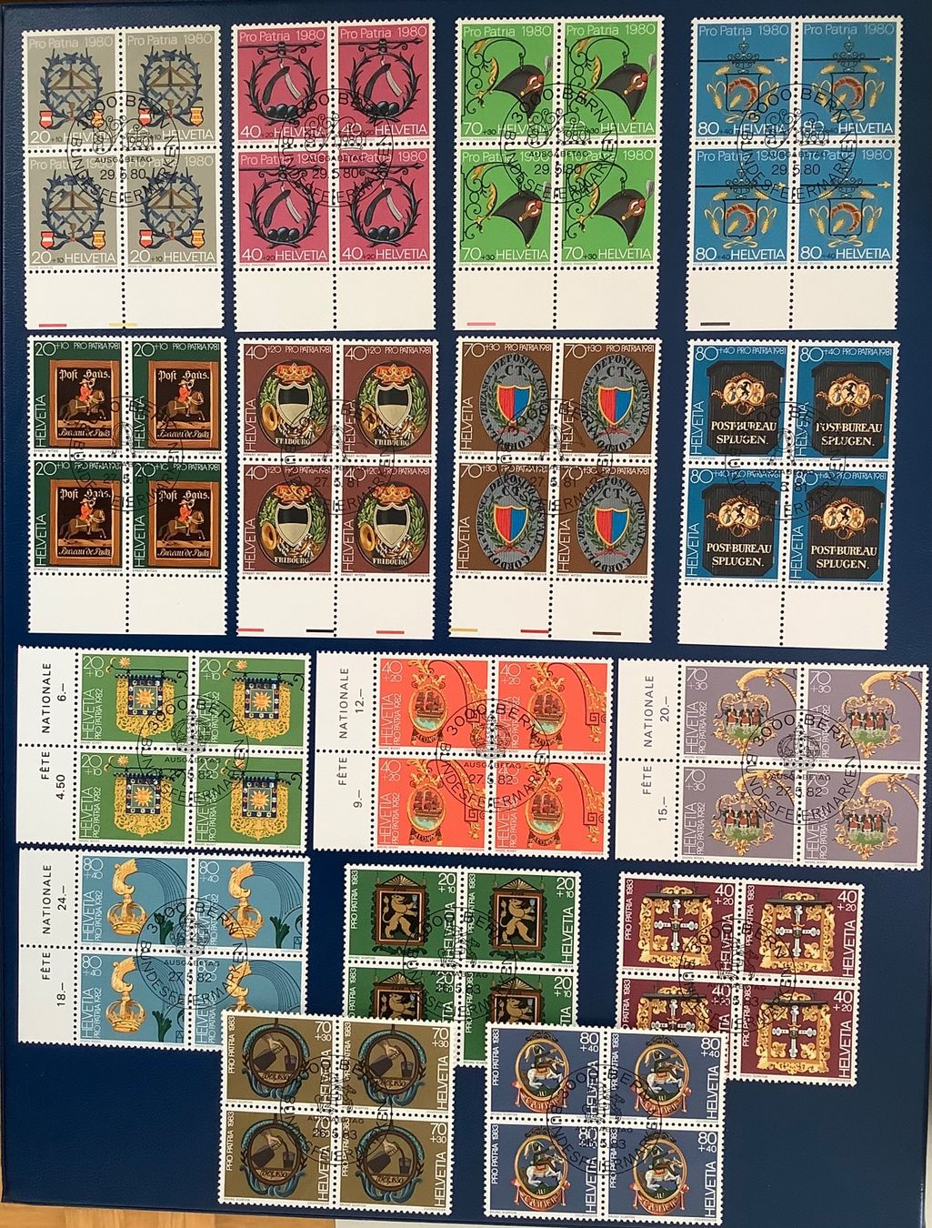 Alle Briefmarken: 1980 - 1983 - Pro Patria Viererblock ET – Neu (gemäss Beschreibung) aus Liestal von Pep3