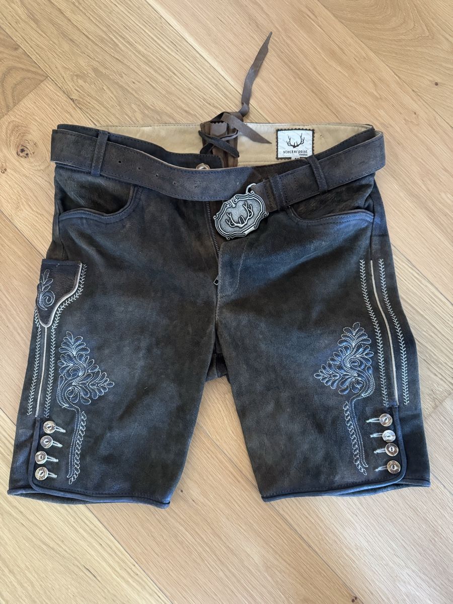 Pantaloni: Lederhose Stockerpoint Classics dunkelbraun Grösse 46 – Nuovo (secondo la descrizione) da Mühlau venduto da Riffraff7