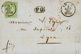 1860: 40 Rp. olivgrün, Strubel 26B4 auf Brief nach Lyon